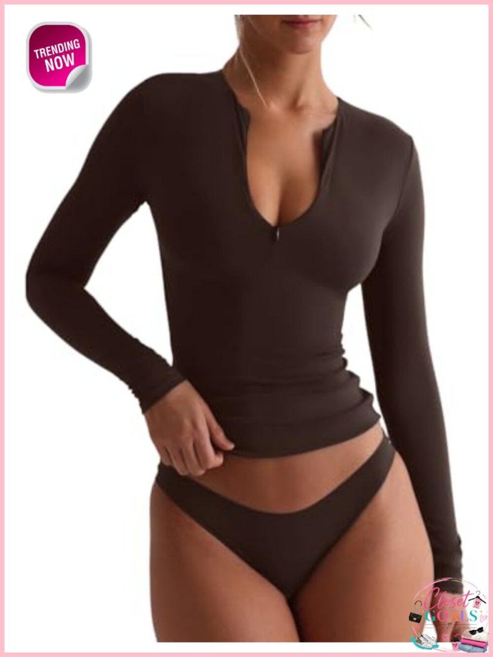 Quarter Zip V Neck Long Sleeve Crop Top Stretch Lightweight Y2k Going Out